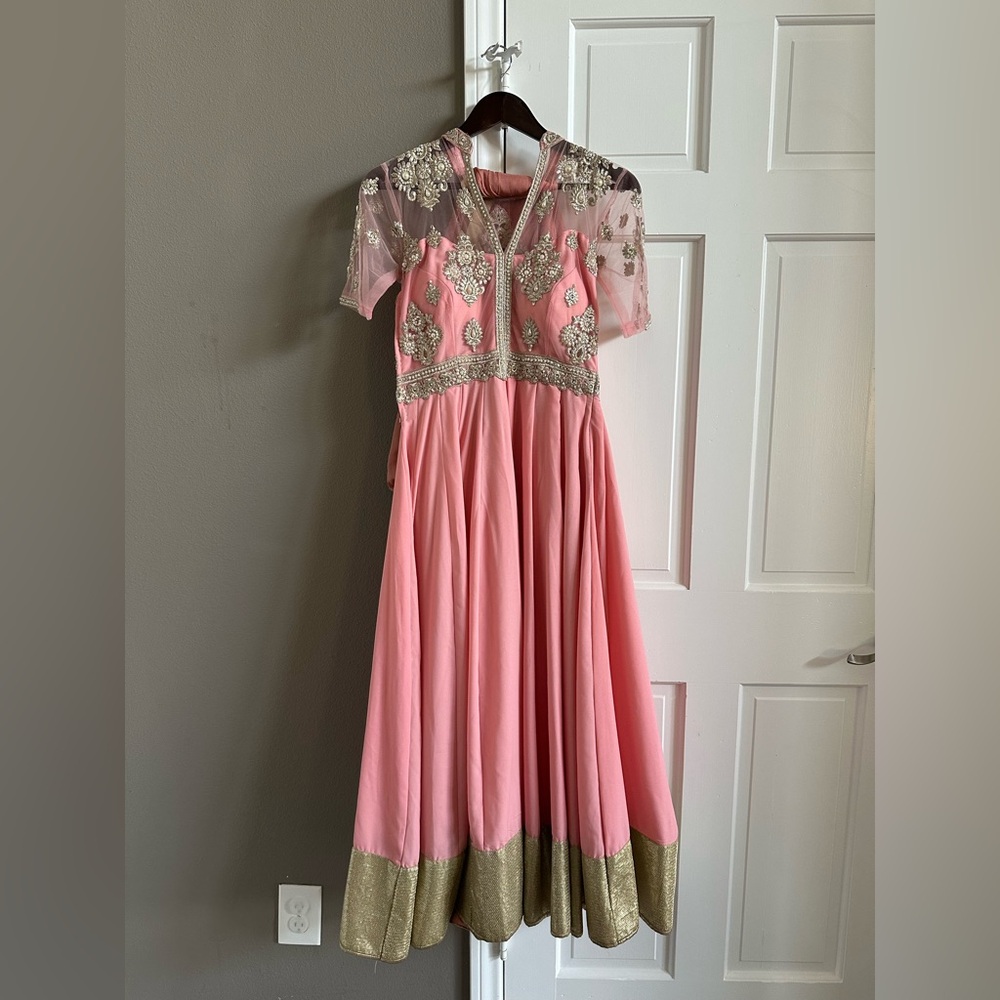Elegant Pink and Gold Embellished Dress